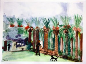 מאמן כלבים בגן העיר- ציור מקורי