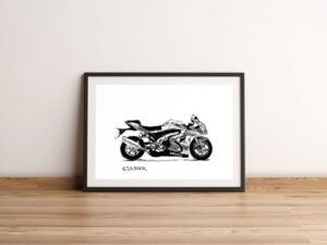 רישום של אופנוע סוזוקי הדפס על נייר אמנות