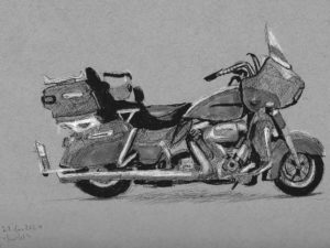 הדפס של רישום של אופנוע הארלי דוידסון רוד-קינג קלאסיק על נייר אמנות