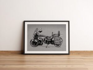 הדפס של רישום של אופנוע אינדיאן על נייר אמנות