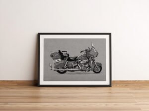הדפס של רישום של אופנוע הארלי דוידסון רוד-קינג קלאסיק על נייר אמנות